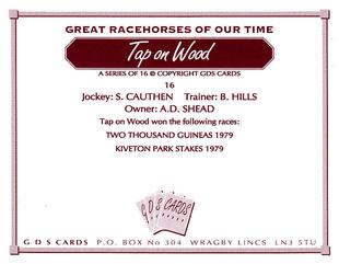 2000 GDS Cards Great Racehorses of Our Time #16 Tap on Wood Back